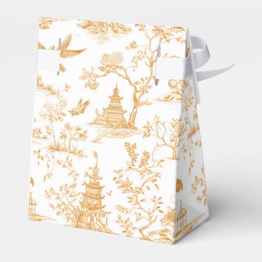 Goldene Tempel Chinoiserie Gefallen Box Geschenkschachtel (Rückseite)