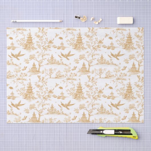 Goldene Tempel Chinoiserie Tiuuse Papier (Handwerk)