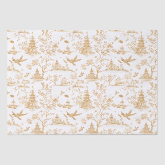 Goldene Tempel Chinoiserie Tiuuse Papier (Vorderseite)