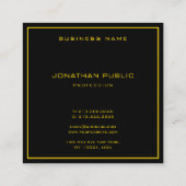 Goldene Textrahmen Moderne, elegante Schwarze Vorl Quadratische Visitenkarte (Rückseite)