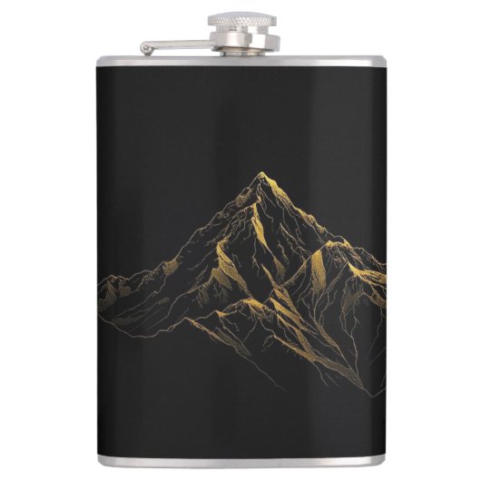 Goldene texturierte abstrakte Berglinie Flachmann (Vorderseite)