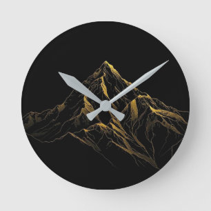 Goldene texturierte abstrakte Berglinie Runde Wanduhr