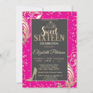 Goldene Tiara Glitter Absätze Diamanten Rosa Swee Einladung