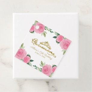 Goldene Tiara Hot Pink Floral Quinceanera Geschenkanhänger