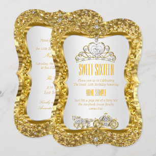 Goldene Tiara Prinzessin Sweet 16 Gold Weiß Einlad Einladung