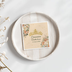 Goldene Tiara und Pfirsich Flaum Florale Quinceane Serviette