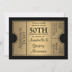 Goldene-Ticket-Style 50. Hochzeitstag-Party Einladung