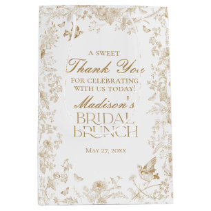Goldene Toile De Jouy Florale Hochzeits-Brunch-Ges Mittlere Geschenktüte