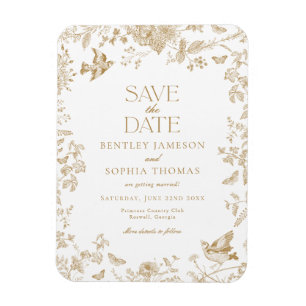 Goldene Toile De Jouy Vintage Blumen Hochzeitseinl Magnet