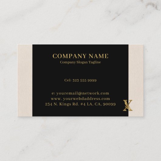 Goldene Töne Buchstaben X Blumendekoration Visitenkarte (Rückseite)