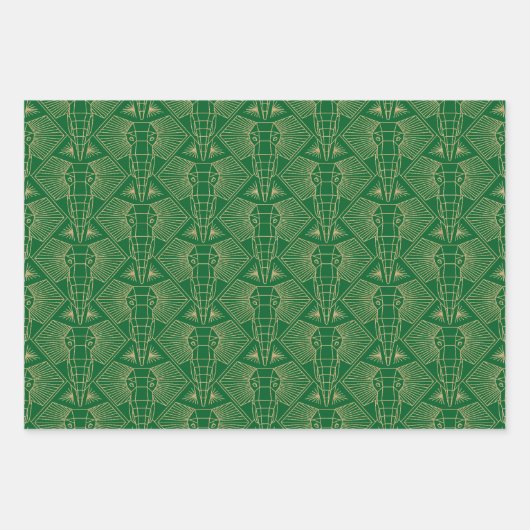 Goldene Töne Elefantenkopf Art Déco Muster Geschenkpapier Set (Vorderseite 3)