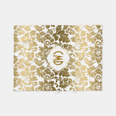 Goldene Töne florale Damaskus über weißem Hintergr Fleecedecke (Vorderseite (Horizontal))