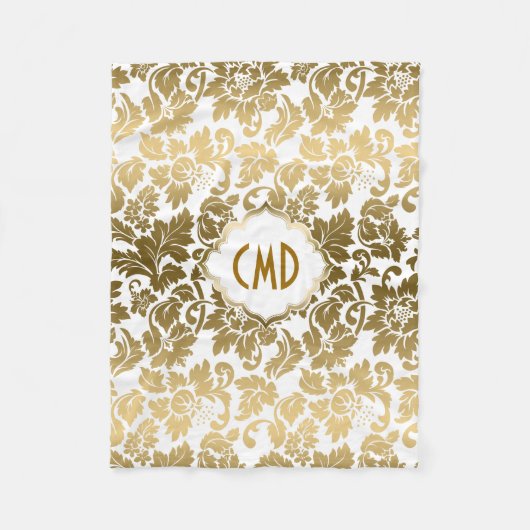 Goldene Töne florale Damaskus über weißem Hintergr Fleecedecke (Vorderseite)