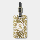 Goldene Töne florale Damaskus über weißem Hintergr Gepäckanhänger (Vorderseite vertikal)