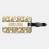 Goldene Töne florale Damaskus über weißem Hintergr Gepäckanhänger (Rückseite horizontal)