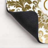 Goldene Töne florale Damaskus über weißem Hintergr Mousepad (Ecke)