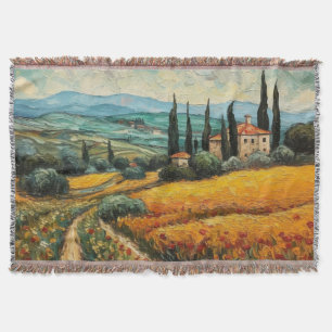 Goldene Toskana-Wildblumen-Landschaft Decke
