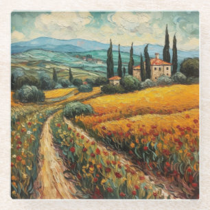 Goldene Toskana-Wildblumen-Landschaft Glasuntersetzer