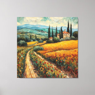Goldene Toskana-Wildblumen-Landschaft Leinwanddruck