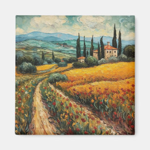 Goldene Toskana-Wildblumen-Landschaft Magnet