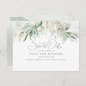 Goldene Touch Grüne Romantische Save the Date Postkarte (Vorne/Hinten)