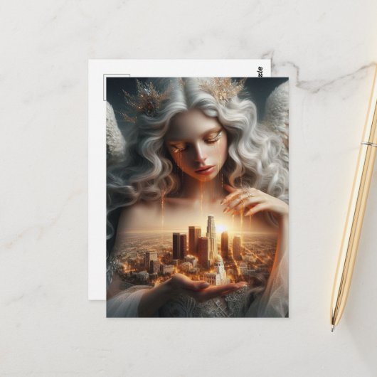 Goldene Tränen für die Stadt der Engel Postkarte (Vorderseite/Rückseite Beispiel)