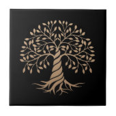 Goldene Tree of Life Black Background Grafische Ku Fliese (Vorderseite)