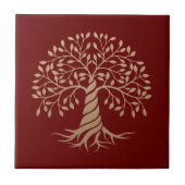 Goldene Tree of Life Roter Hintergrund Grafische K Fliese (Vorderseite)