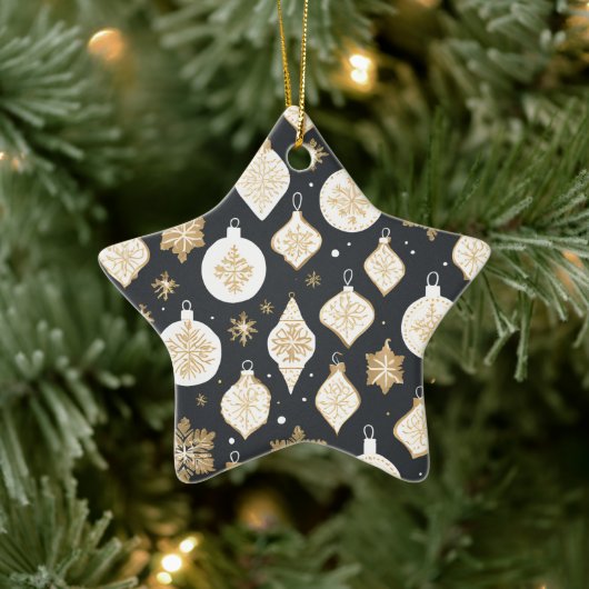 Goldene Troddel Design schwarzer Hintergrund Keramik Ornament (Baum)