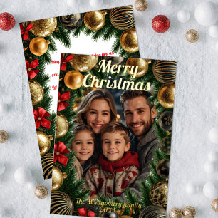Goldene Troddeln Kiefernzweige Weihnachtsgirlande Folien Feiertagskarte
