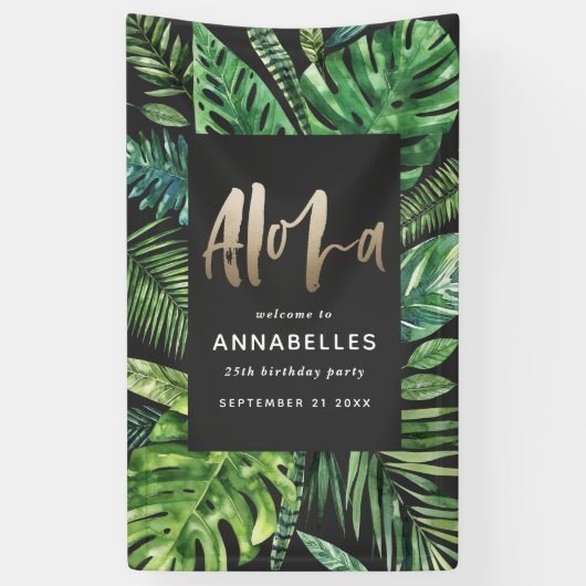 Goldene Tropenblättrige Goldschrift Black Aloha Bi Banner (Vertikal)