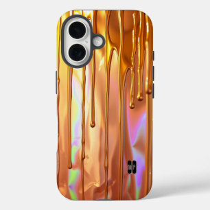 Goldene Tropfen auf irisierender Oberfläche iPhone 16 Hülle