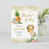 Goldene Tropische Ananas Girl Blonde Kinderdusche  Einladung (Stehend Vorderseite)