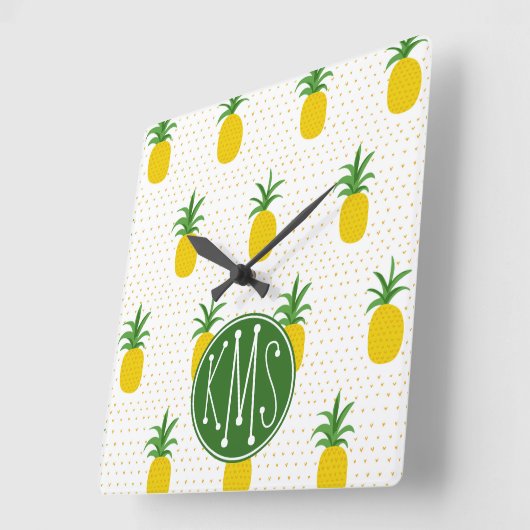 Goldene tropische Ananas | Monogramm Quadratische Wanduhr (Winkel)