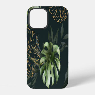 Goldene tropische Blätter: Dunkle Aquarellmalerei iPhone 12 Hülle