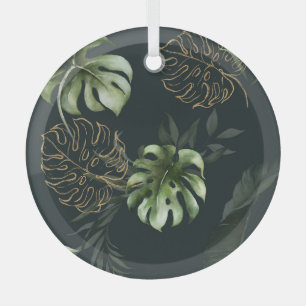 Goldene tropische Blätter: Dunkle Aquarellmalerei Ornament Aus Glas