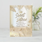 Goldene tropische Blätter Glitzer Schmetterling Ti Einladung (Stehend Vorderseite)