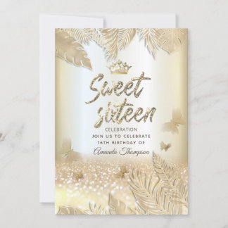 Goldene tropische Blätter Glitzer Schmetterling Ti Einladung