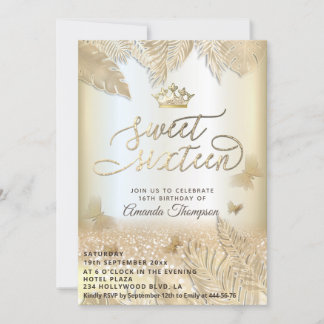 Goldene tropische Blätter Glitzer Schmetterling Ti Einladung