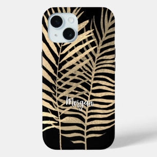 Goldene tropische Blätter, weißer Schriftname auf Case-Mate iPhone Hülle