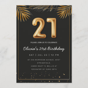 Goldene tropische Palmwedel 21. Geburtstag Einladung