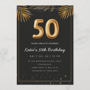 Goldene tropische Palmwedel 50. Geburtstag Einladung