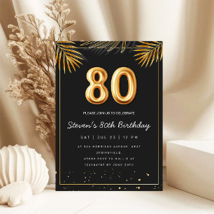Goldene tropische Palmwedel zum 80. Geburtstag Einladung