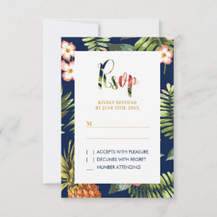 Goldene tropische Sommerhochzeit-RSVP-Einlagekarte RSVP Karte