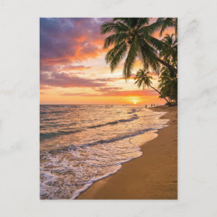 Goldene Tropische Sonnenuntergangs-Strandpostkarte Postkarte