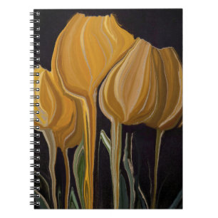 Goldene Tulpe Trio auf Schwarz Notizblock