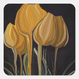 Goldene Tulpe Trio auf Schwarz Quadratischer Aufkleber