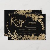 Goldene Typografie-Blattblütenschwarze uAwg RSVP Karte (Vorne/Hinten)