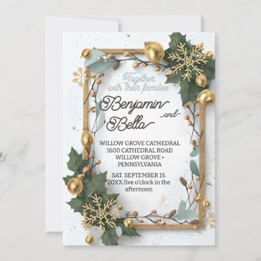goldene Typografie-Blattschneezeit Einladung (Vorderseite)