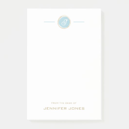 Goldene Typografie Blaue Wasserfarbe Monogramm Nam Post-it Klebezettel (Vorderseite)